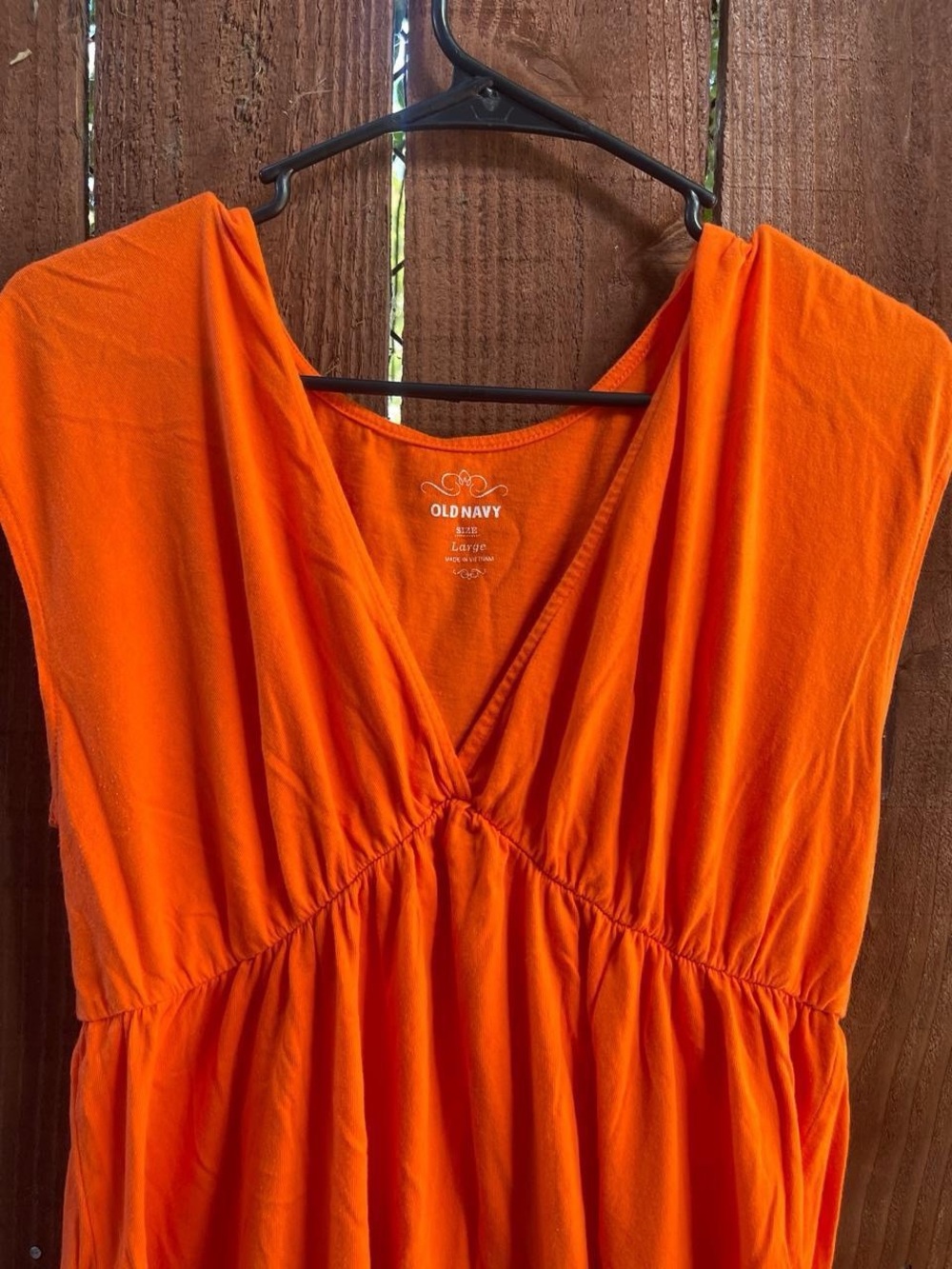 Orange Old Cute Y2k Orange Beach Babydoll Deep V-Neck Cotton Top Sz L